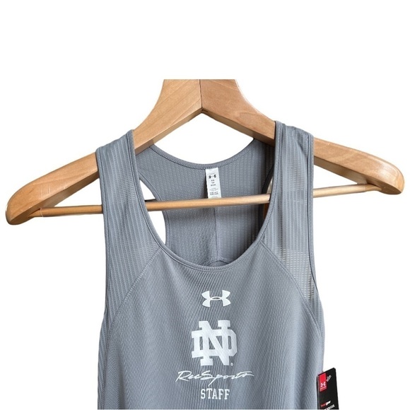 NWT Under Armour HeatGear Notre Dame Rec Sports Staff Grey Racerback Tank, XS - Picture 3 of 11